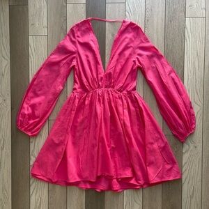 Kalita Aphrodite Gathered Cotton Mini Vibrant Pink Dress